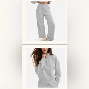 MATE the Label Organic Fleece Set - Half-Zip & Wide Leg Pants - FOG - M
